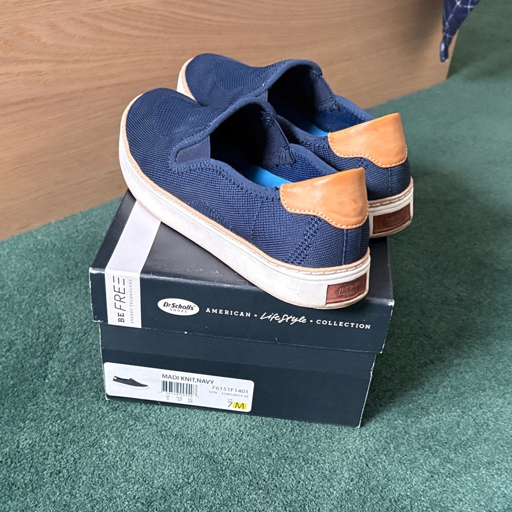 Dr. Scholl's Navy and Tan Casual Slip-Ons